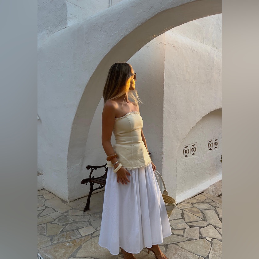 Dissh Pale Yellow Strapless Bustier Top